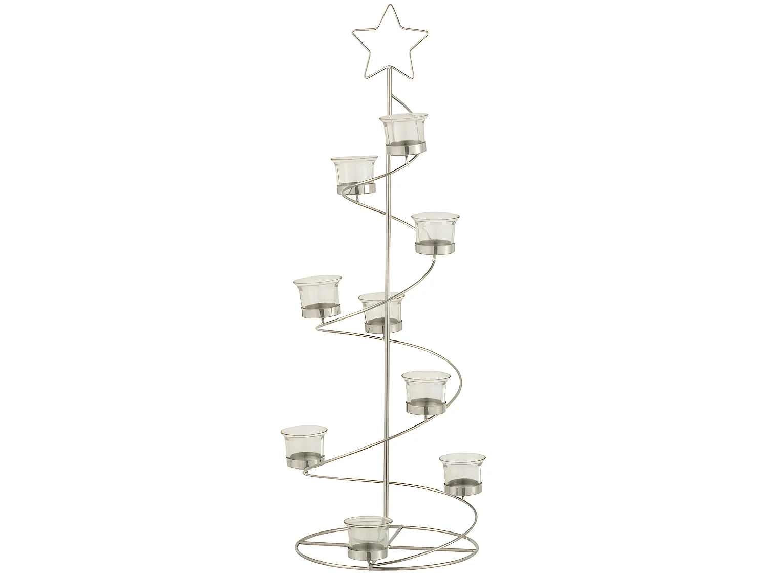 Portavelas árbol espiral hierro/cristal plata Alt. 71 cm