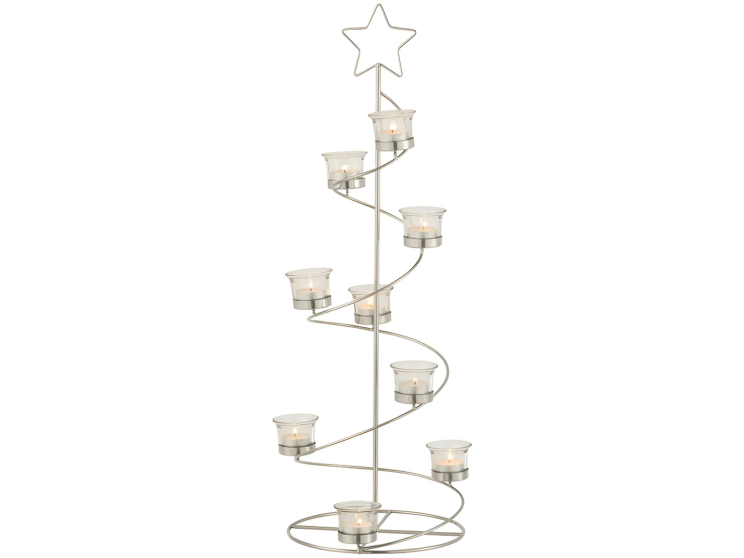 Portavelas árbol espiral hierro/cristal plata Alt. 71 cm