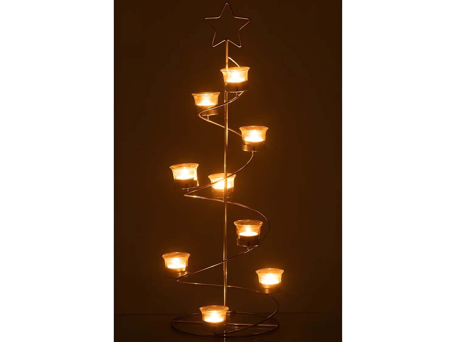 Portavelas árbol espiral hierro/cristal plata Alt. 71 cm