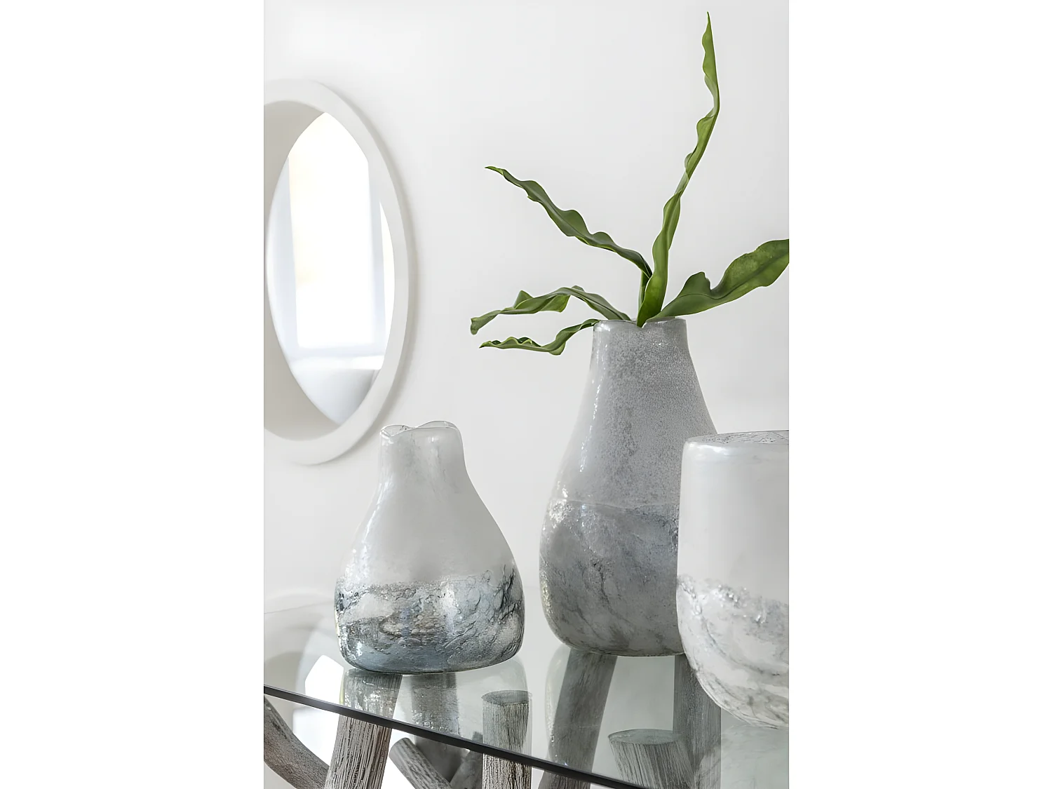 Portavelas scavo cristal gris Alt. 22 cm