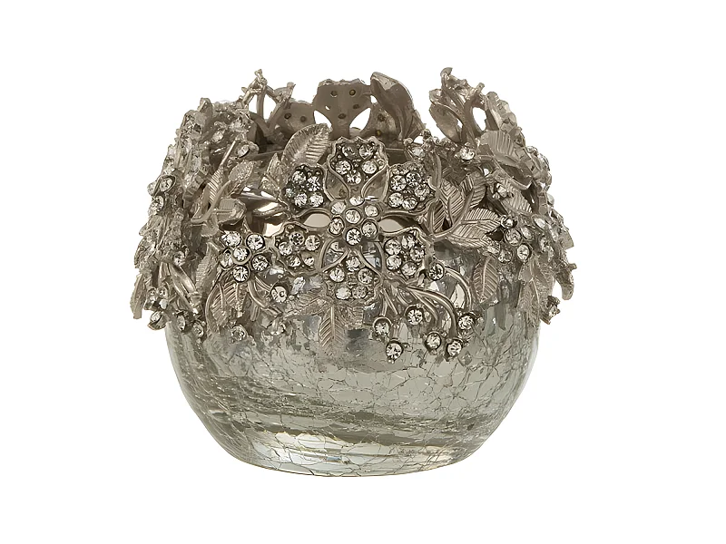 Portacandela in metallo argentato 8x8x8 cm