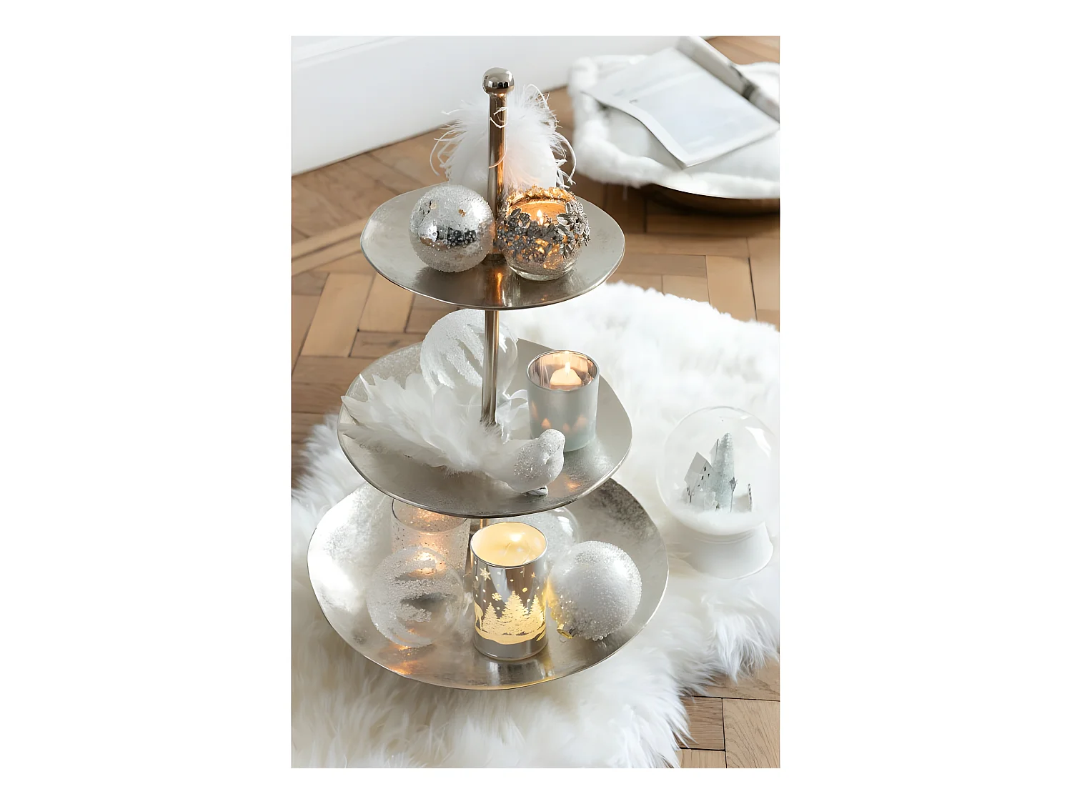 Portacandela in metallo argentato 8x8x8 cm