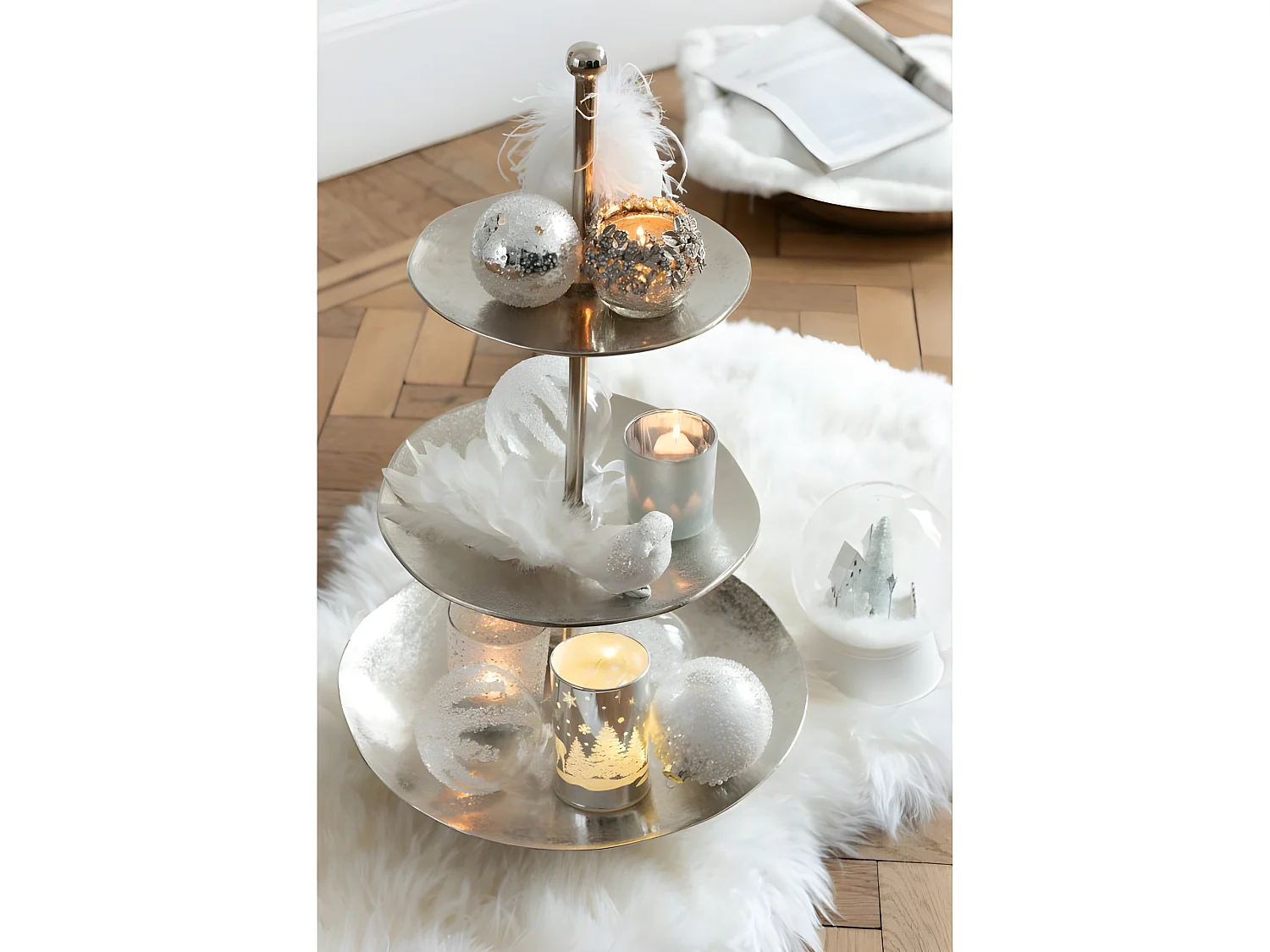 Photophore en métal argent 8x8x8 cm