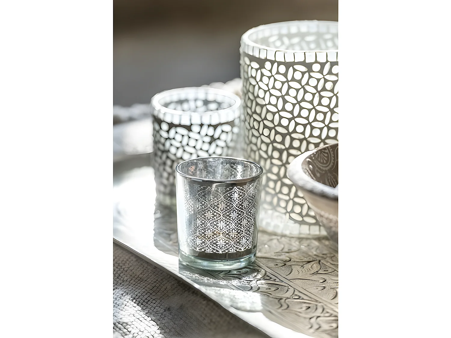 Photophore en verre argent 7.3x7.3x8 cm