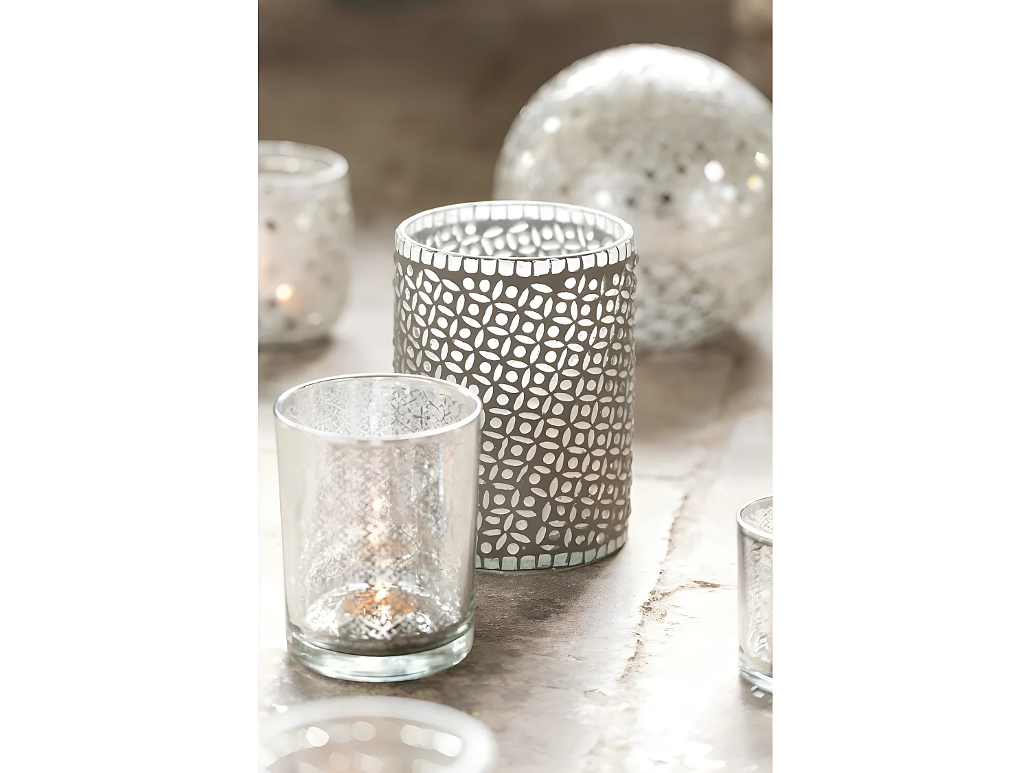 Photophore en verre argent 7.3x7.3x8 cm