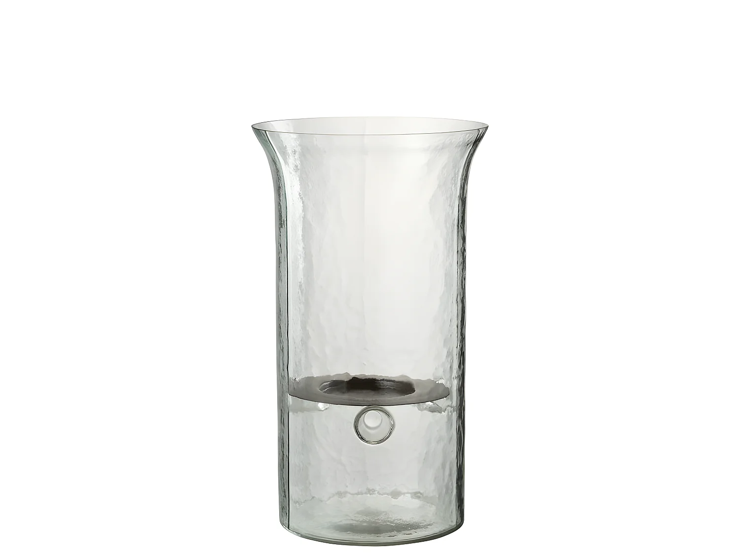 Candelabro de vidrio transparente de 19x19x33 cm.