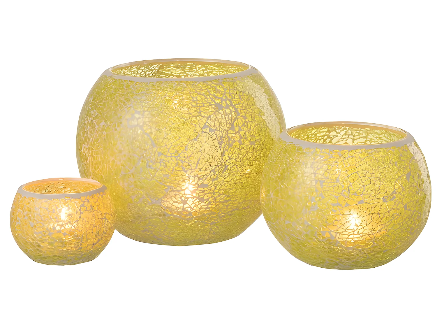 Portavelas mosaicos redondo cristal amarillo Alt. 17 cm