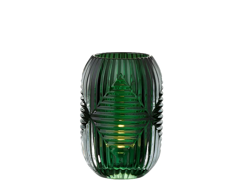 Portavelas de vidrio verde 9x9x13 cm