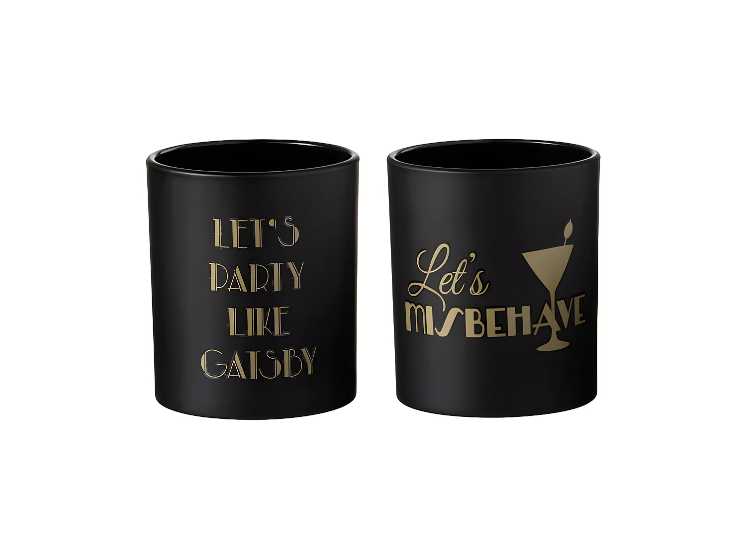 Set de 2 photophores en verre noir - or 7x7x8 cm