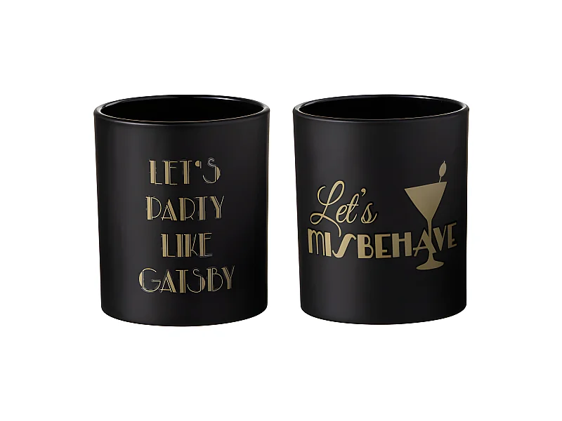 Set de 2 photophores en verre noir - or 7x7x8 cm