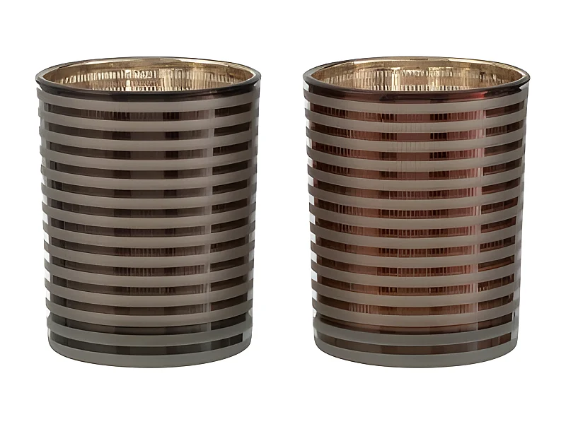 Photophore rayé en verre brun 10x10x12.5cm