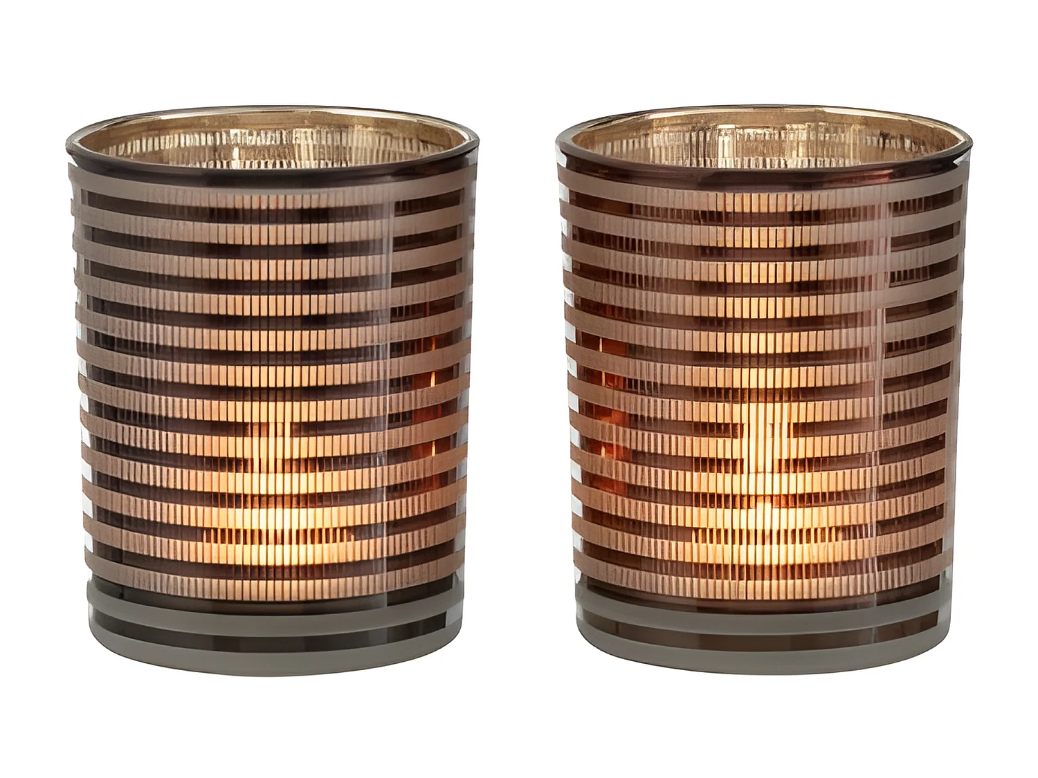 Photophore rayé en verre brun 10x10x12.5cm