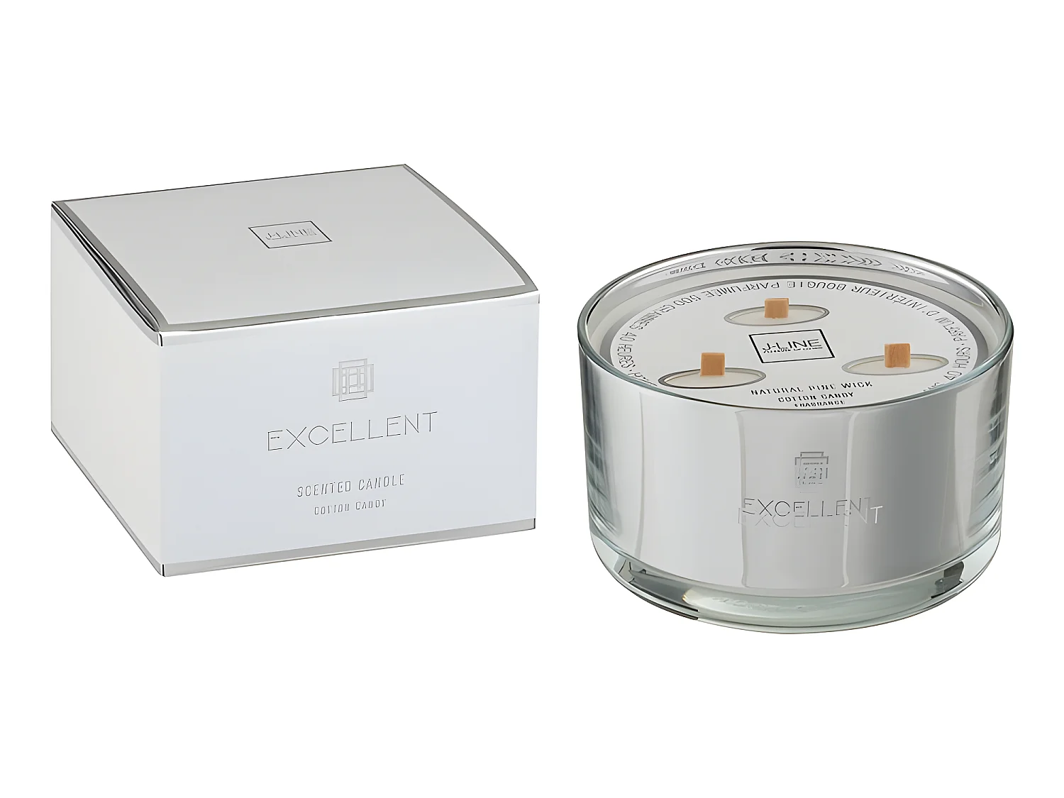 Candela profumata 50H in portacandele in vetro argento 14x13.5x9 cm