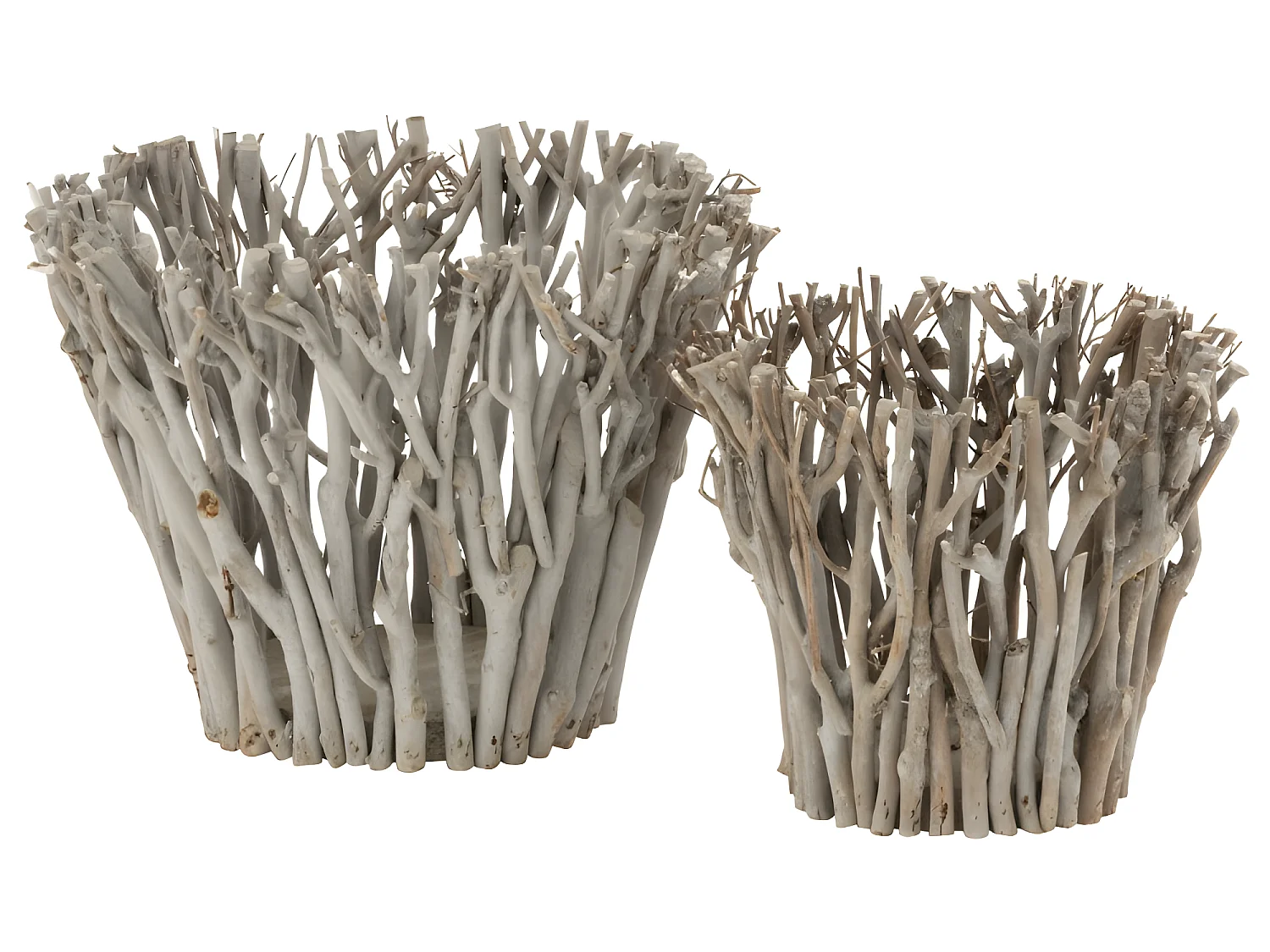 Portavelas ramas con vidrio madera gris Alt. 30 cm