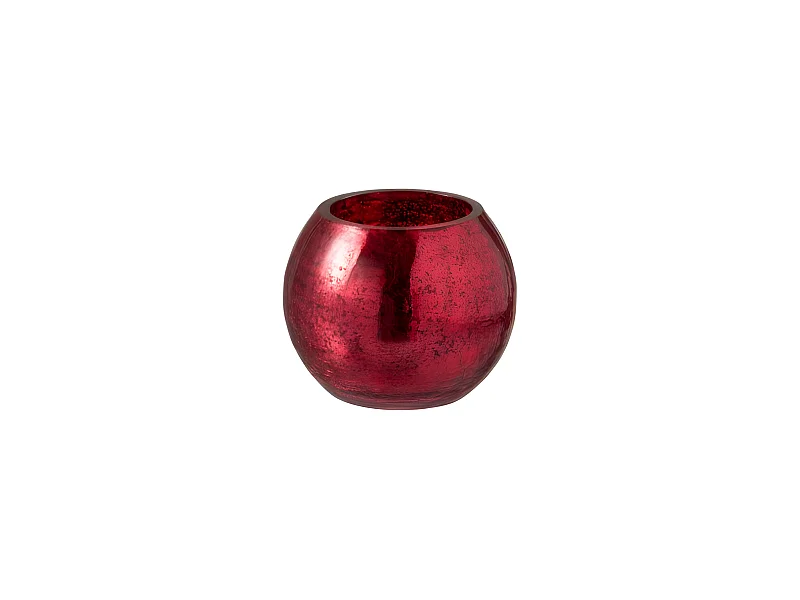 Photophore boule craquelé en verre rouge 12x12x10 cm