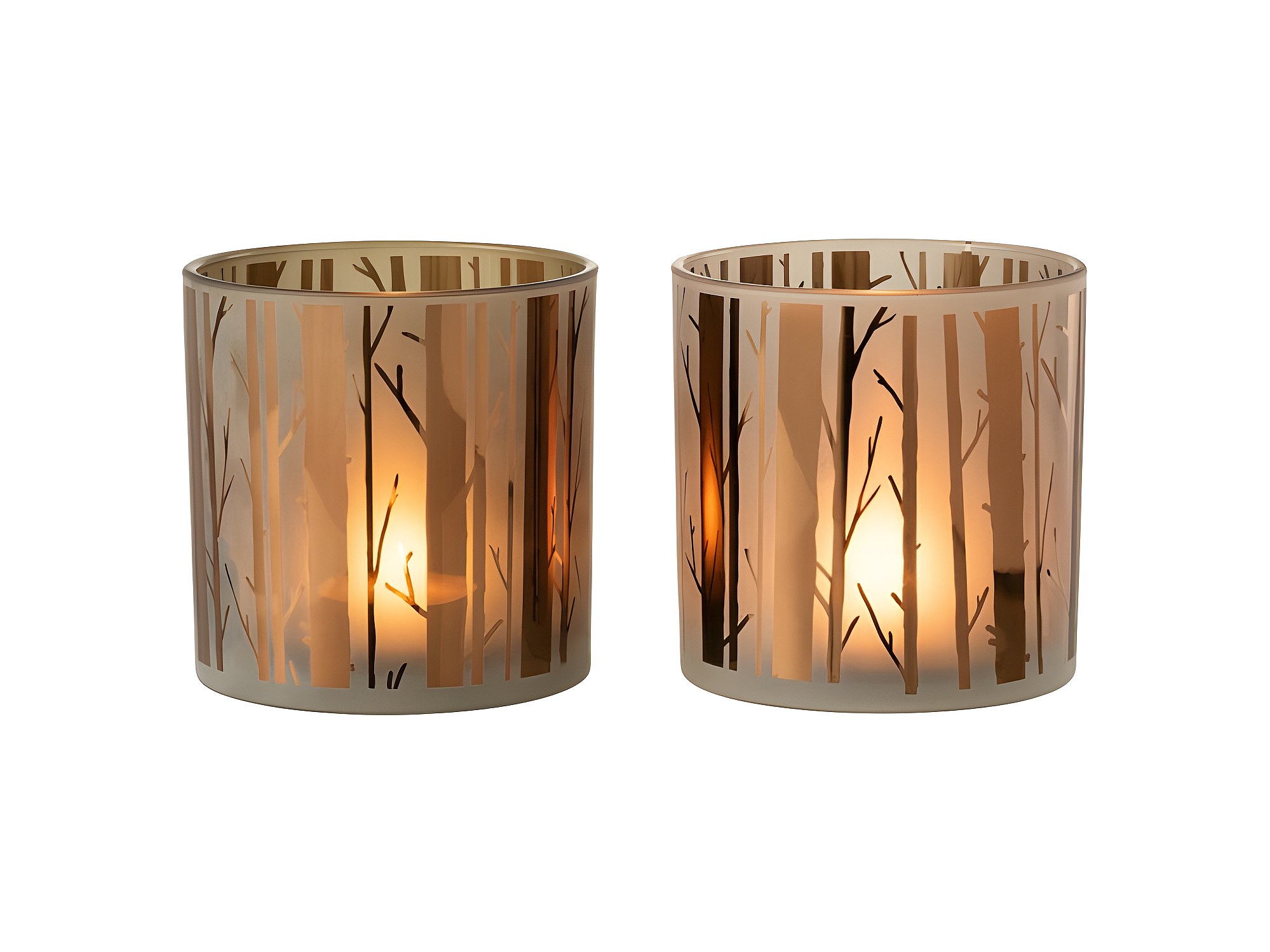 Lot De 2 Photophores CASA BIRCH, Bois Et Verre, Hauteur 10-11 Cm, Neufs