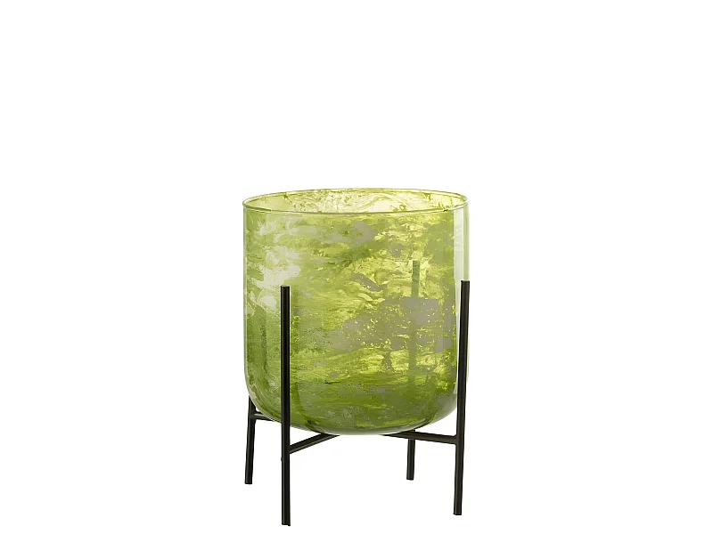 Portacandela in vetro verde 18x18x20 cm
