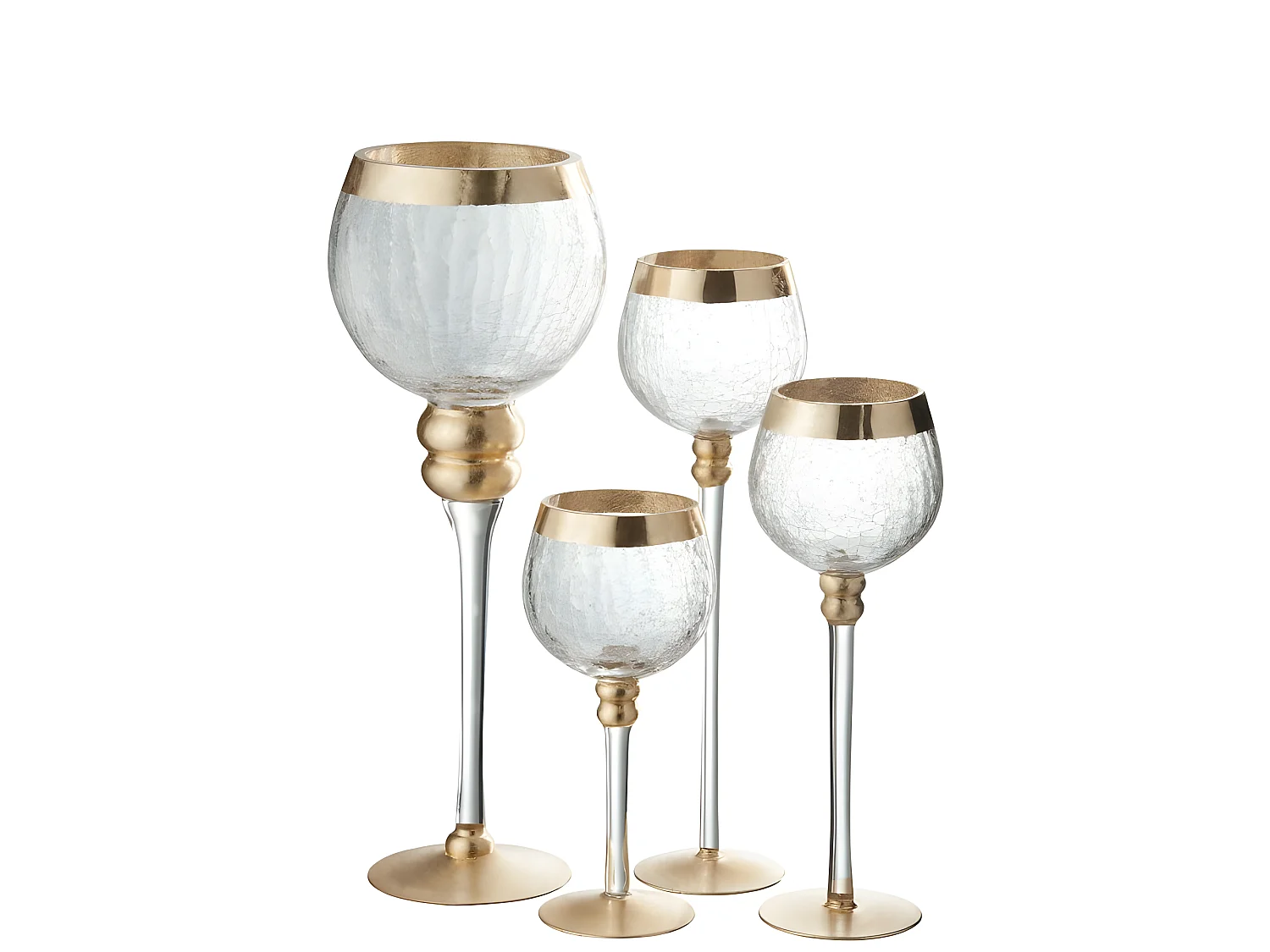 Photophore boule craquelé sur pied en verre doré 9.5x9.5x20 cm