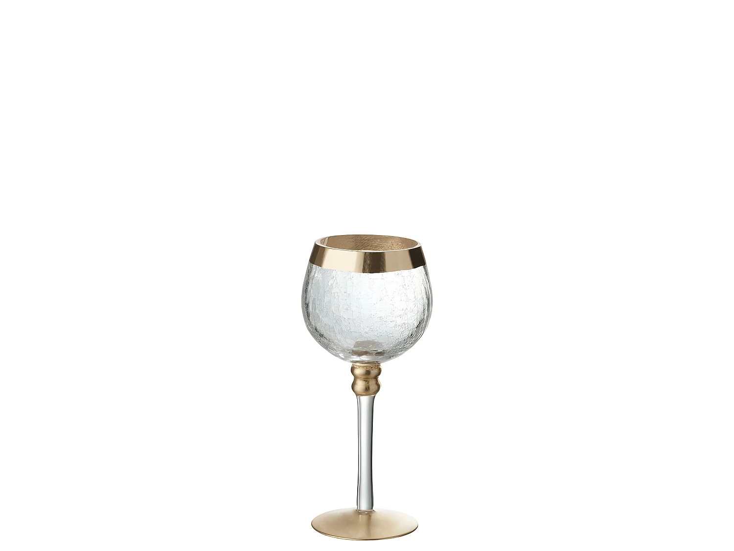 Photophore boule craquelé sur pied en verre doré 9.5x9.5x20 cm