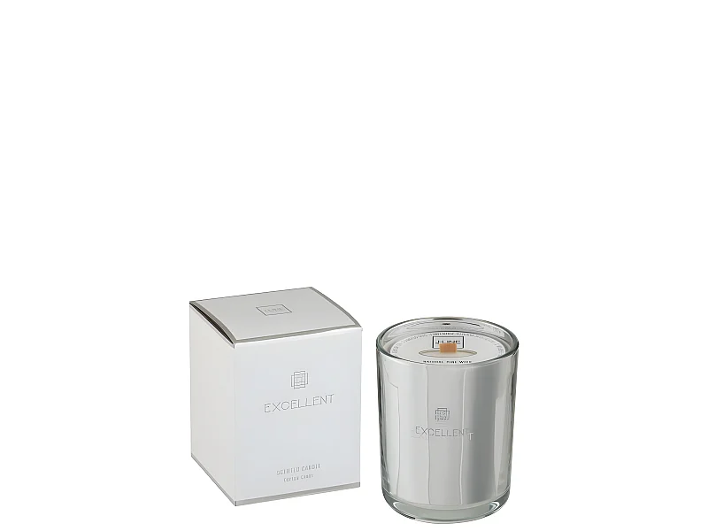 Candela profumata 80H in portacandele in vetro argento 11x11x14.5 cm