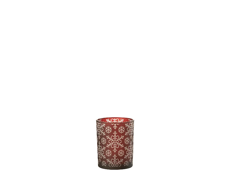 Photophore motif flocons en verre rouge 10x10x12.5cm