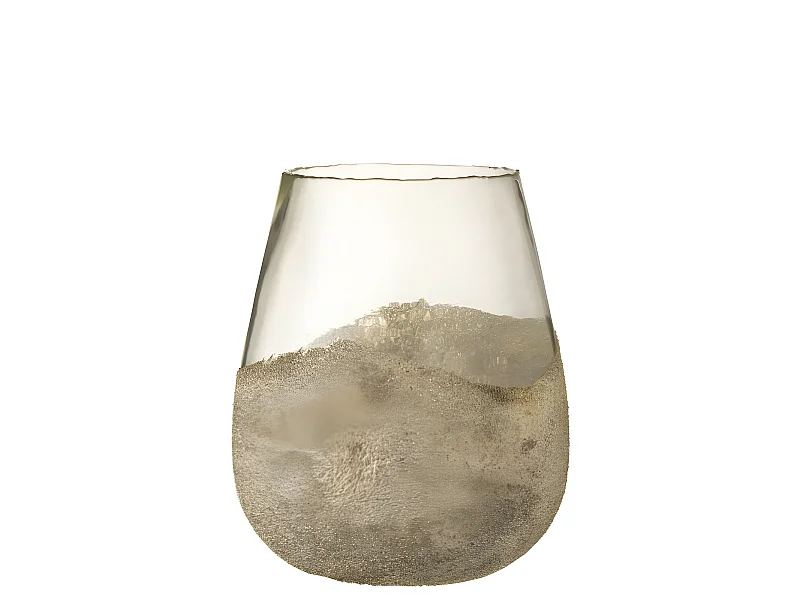 Portavelas mitad perlas redondo cristal oro Alt. 31 cm