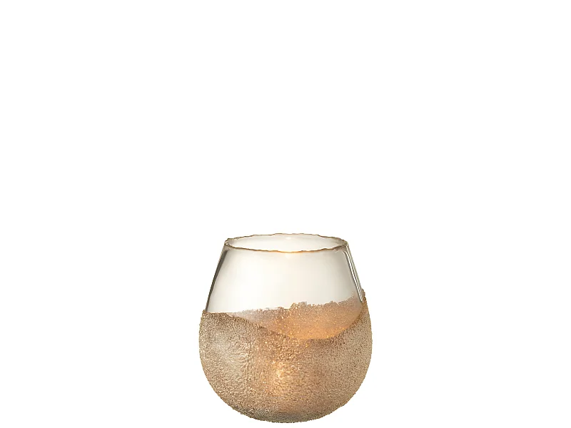 Portavelas mitad perlas redondo cristal oro Alt. 18 cm
