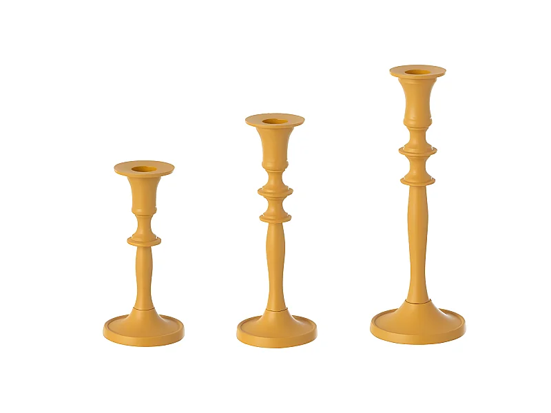 Lot de 3 bougeoirs haut en métal ocre de 15 à 23cm