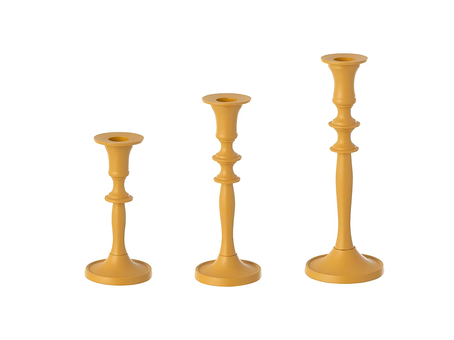 Lot de 3 bougeoirs haut en métal ocre de 15 à 23cm