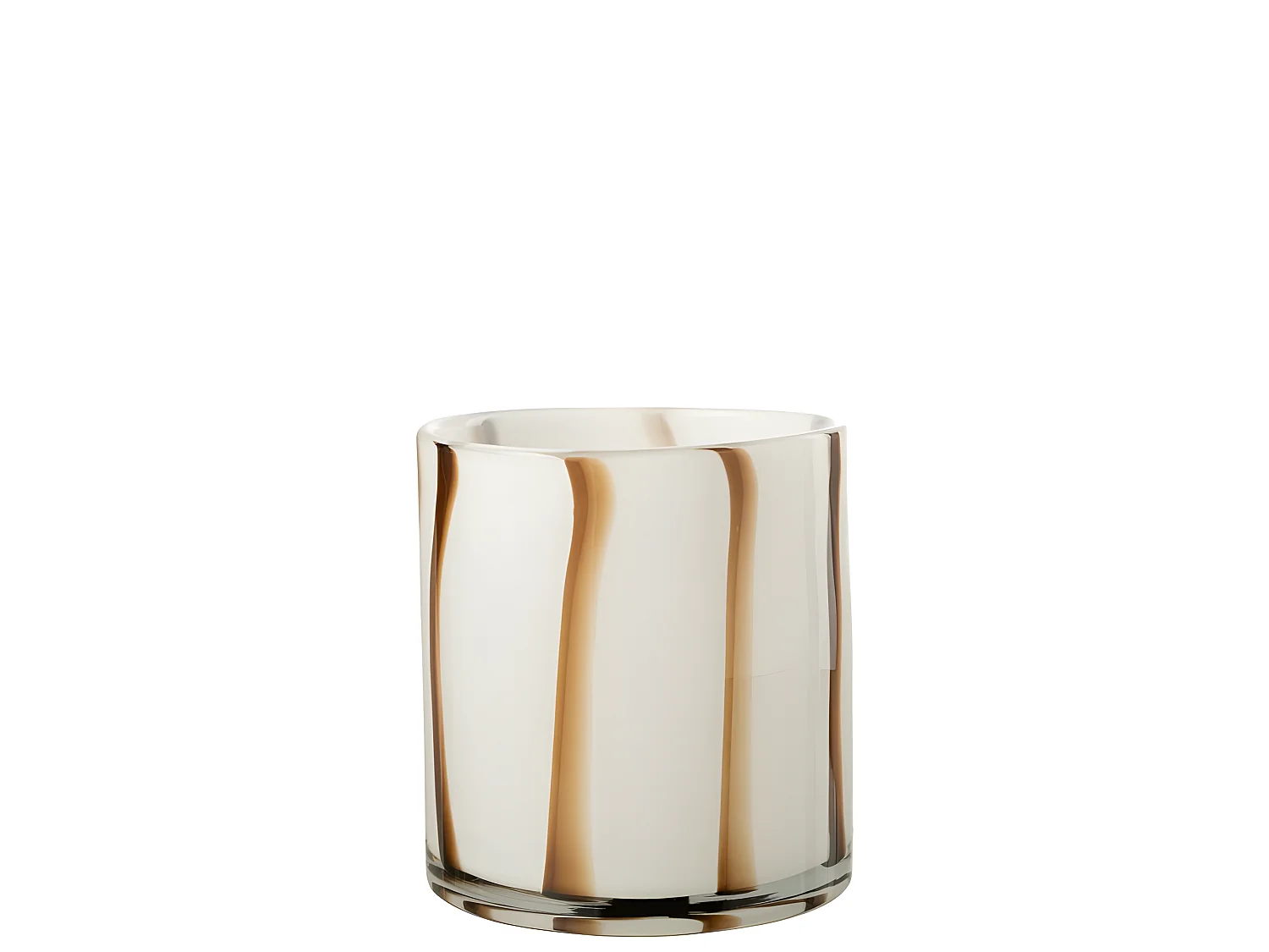 Portavelas de vidrio blanco con líneas marrones L18*l18*H18cm