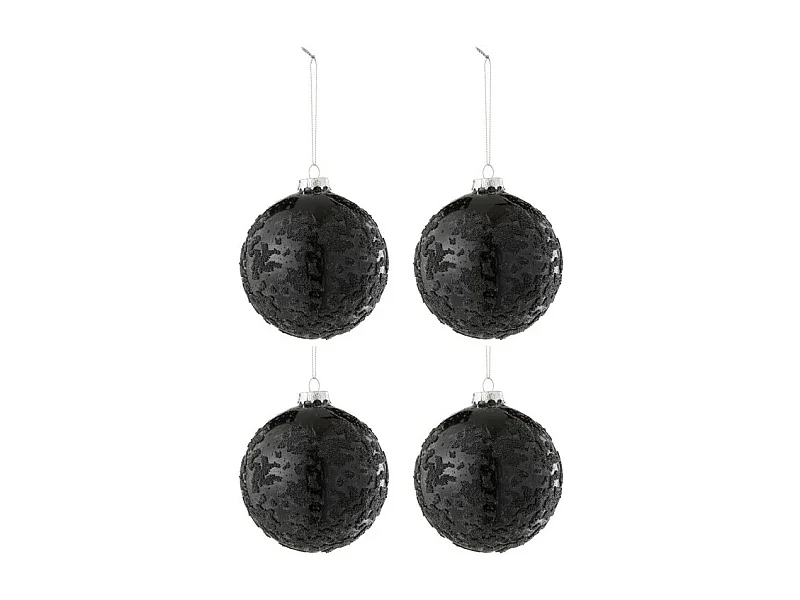 Scatola di 4 palline di Natale in vetro nero 10x10x10 cm