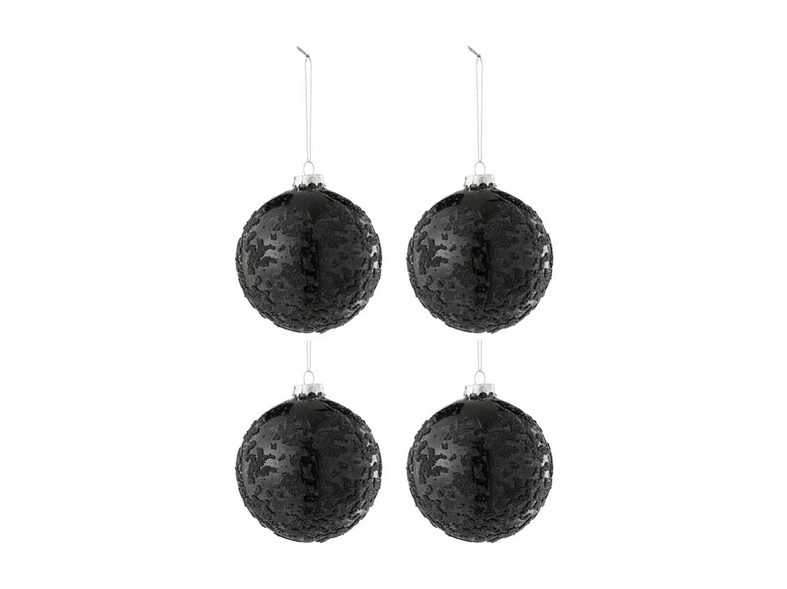 Scatola di 4 palline di Natale in vetro nero 10x10x10 cm