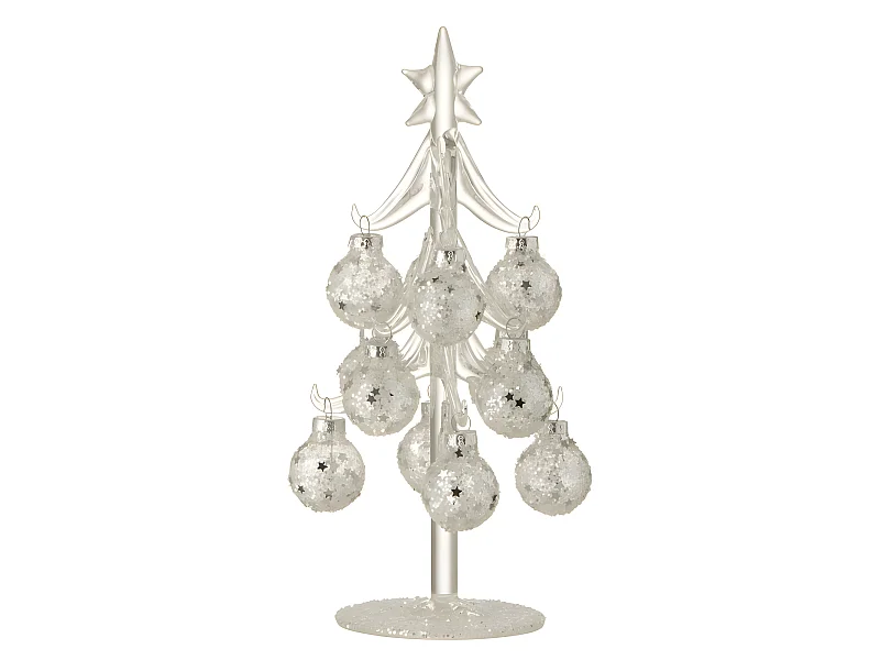 Albero di Natale decorativo con palline di vetro argento H21cm