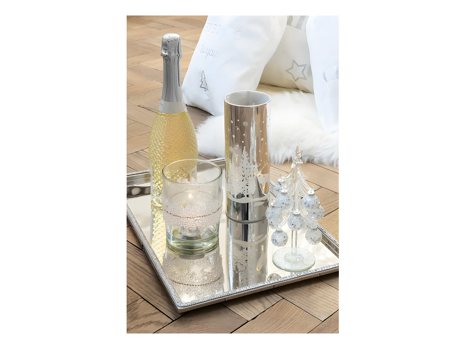 Albero di Natale decorativo con palline di vetro argento H21cm