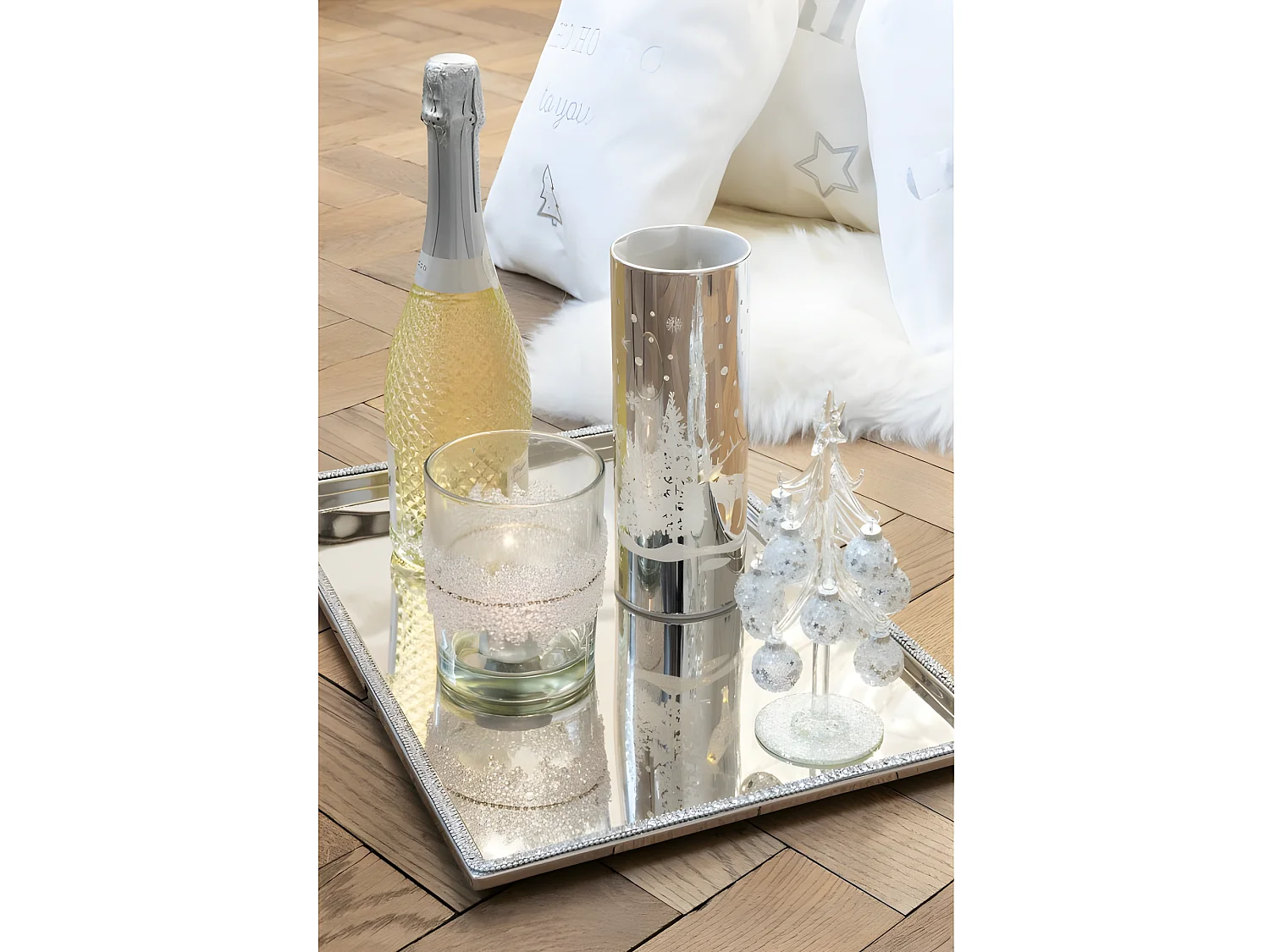 Árbol de Navidad decorativo con bolas de vidrio plateado H21cm