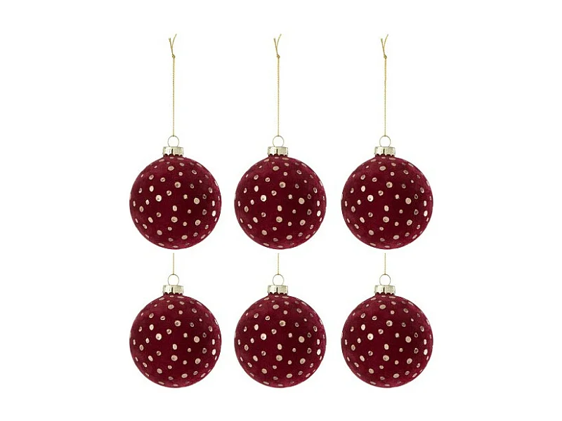 Caja de 6 bolas de Navidad de vidrio Bordeaux de 8x8x8 cm