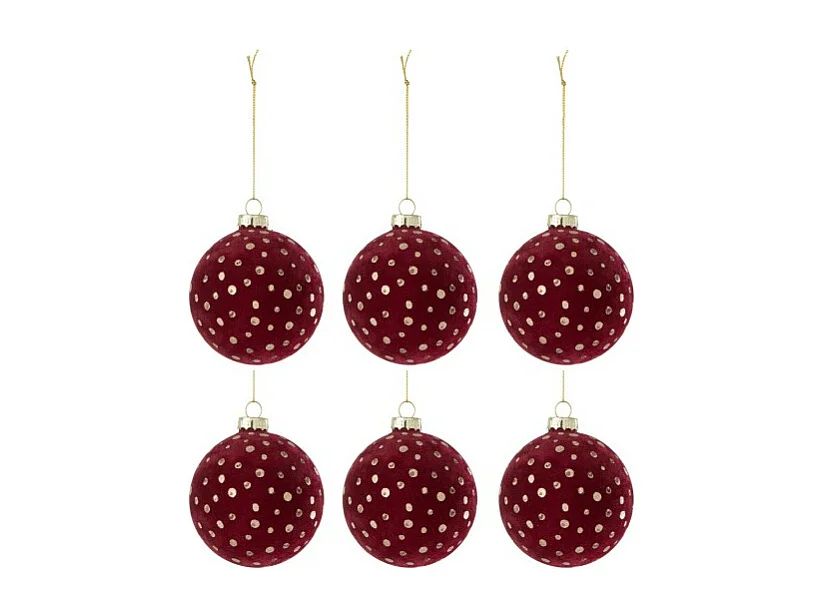 Scatola di 6 palline di Natale in vetro Bordeaux 8x8x8 cm