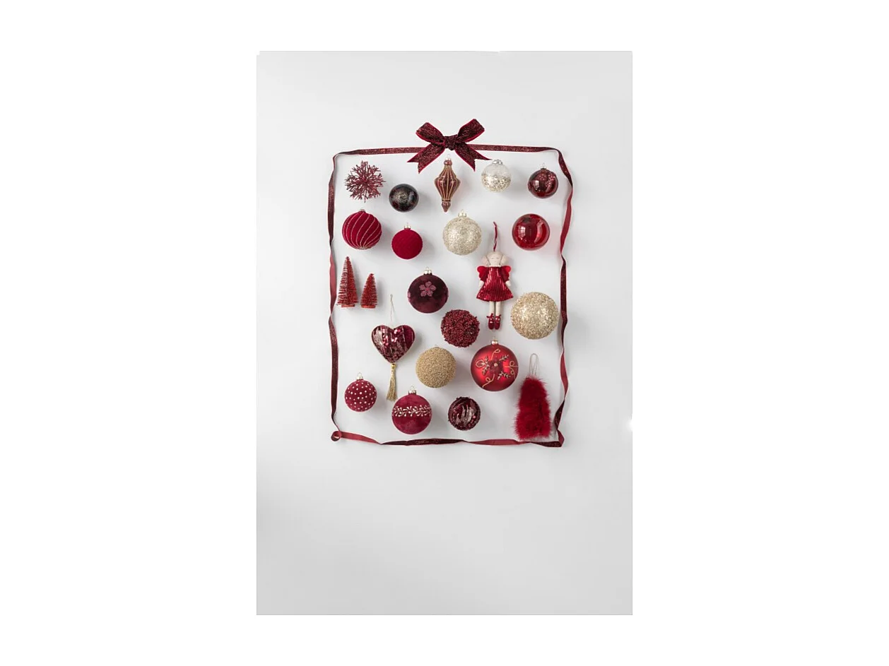 Caja de 6 bolas de Navidad de vidrio Bordeaux de 8x8x8 cm