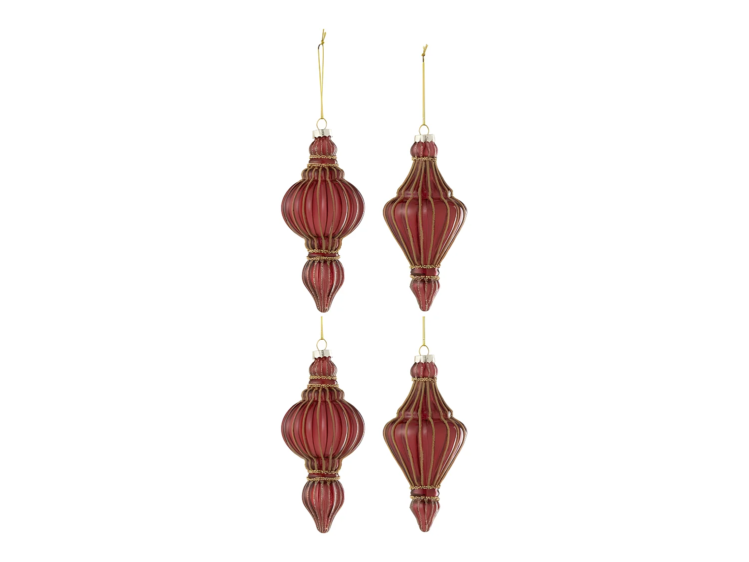 Scatola di 4 sfere natalizie in vetro rosso 7x7x14,5 cm