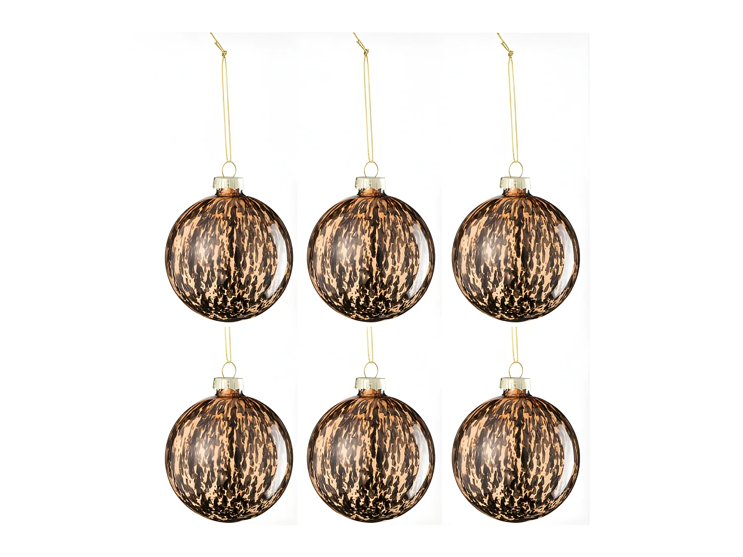Caja de 6 bolas de Navidad de vidrio marrón de 8x8x8 cm
