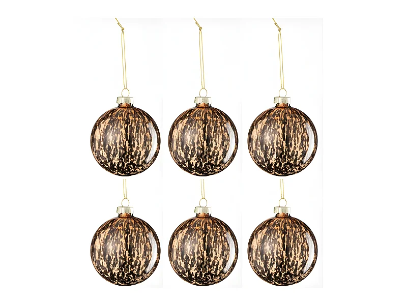 Scatola di 6 palline di Natale in vetro marrone 8x8x8 cm
