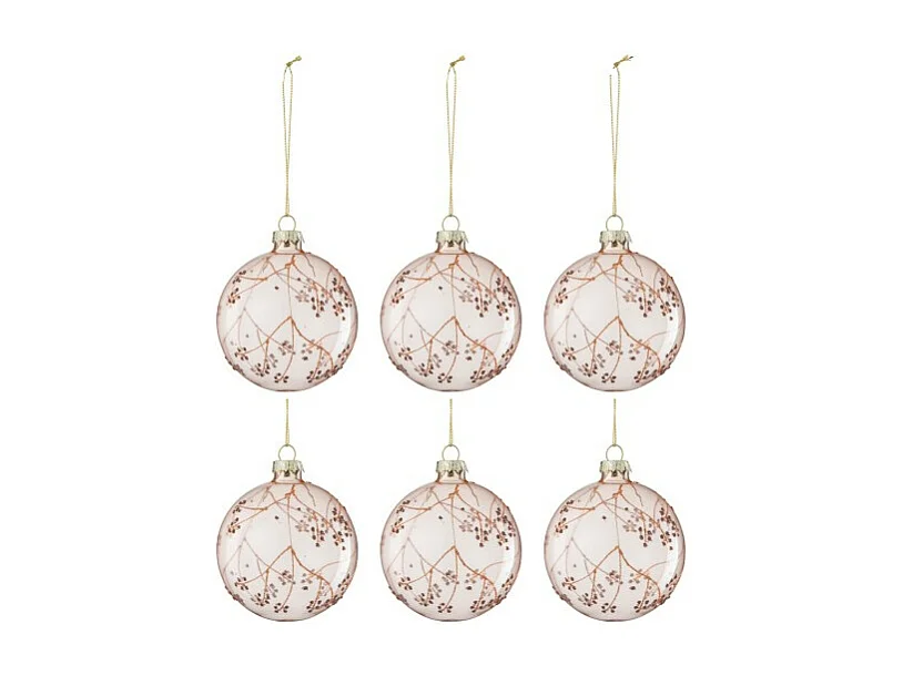 Boite de 6boules de Noël en verre rose 8x8x8 cm