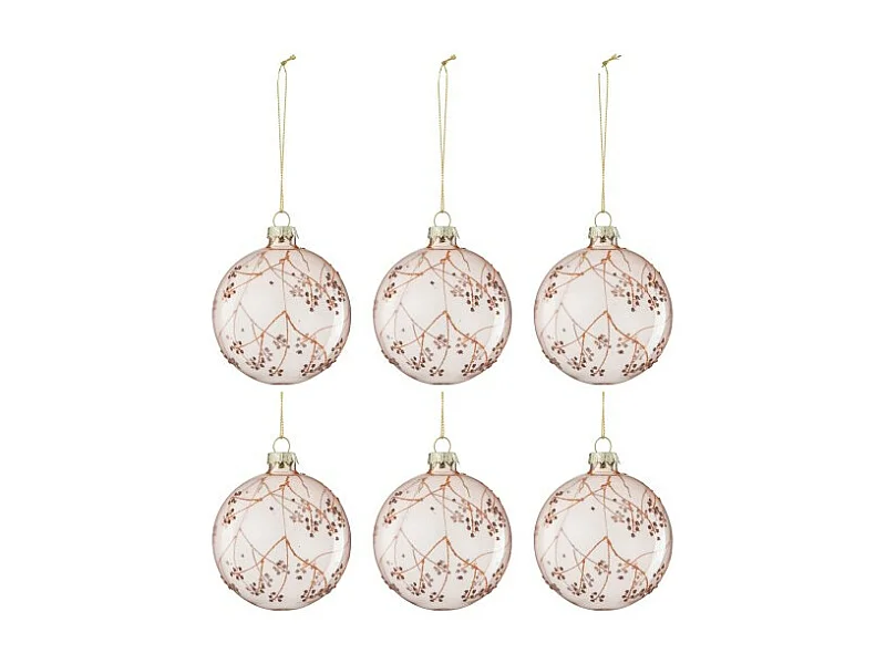 Scatola di 6 palline di Natale in vetro rosa 8x8x8 cm