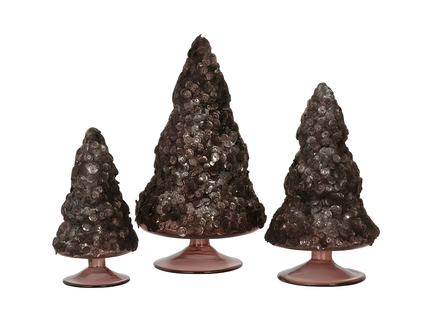 Albero di Natale decorativo ghiacciato in vetro marrone scuro H15cm