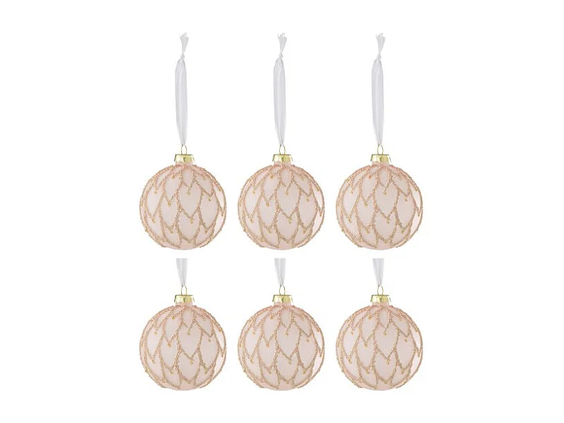 Caja de 6 bolas de Navidad de vidrio rosa de 8x8x8 cm