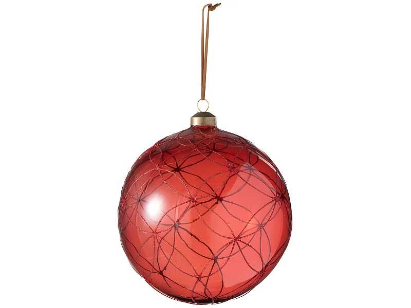 Bola de Navidad con líneas brillantes de vidrio rojo de 15 cm de diámetro