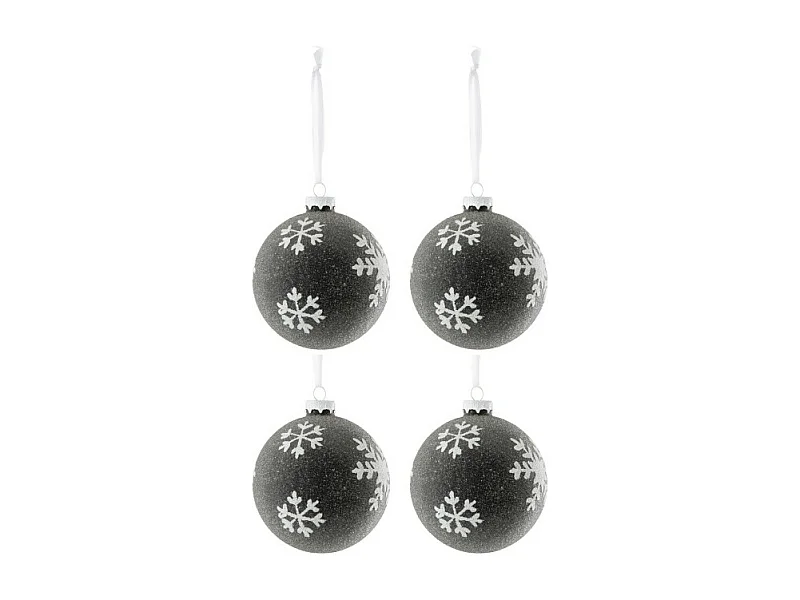 Scatola di 4 palline di Natale in vetro nero 10x10x10 cm