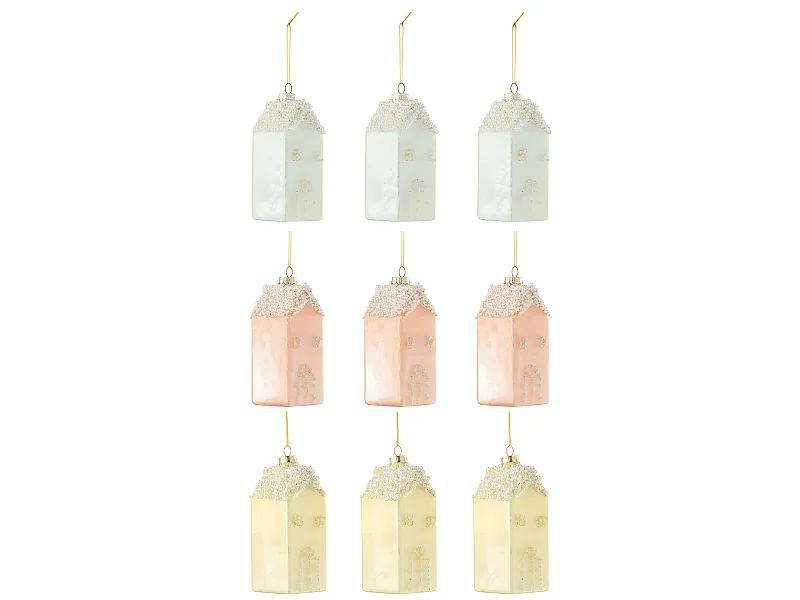 Caja de 6 bolas de Navidad caseras de vidrio multicolor de 5x5x12 cm