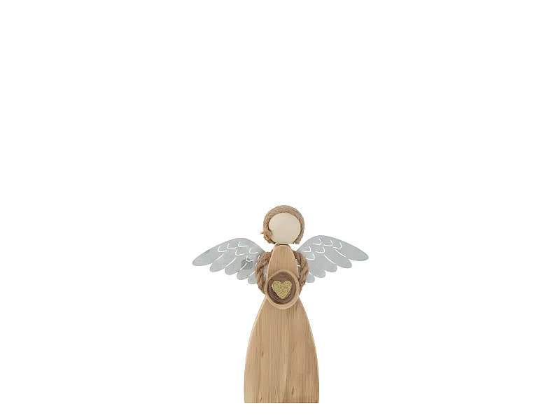 Ángel con corazón de madera y metal marrón 23x3x26cm