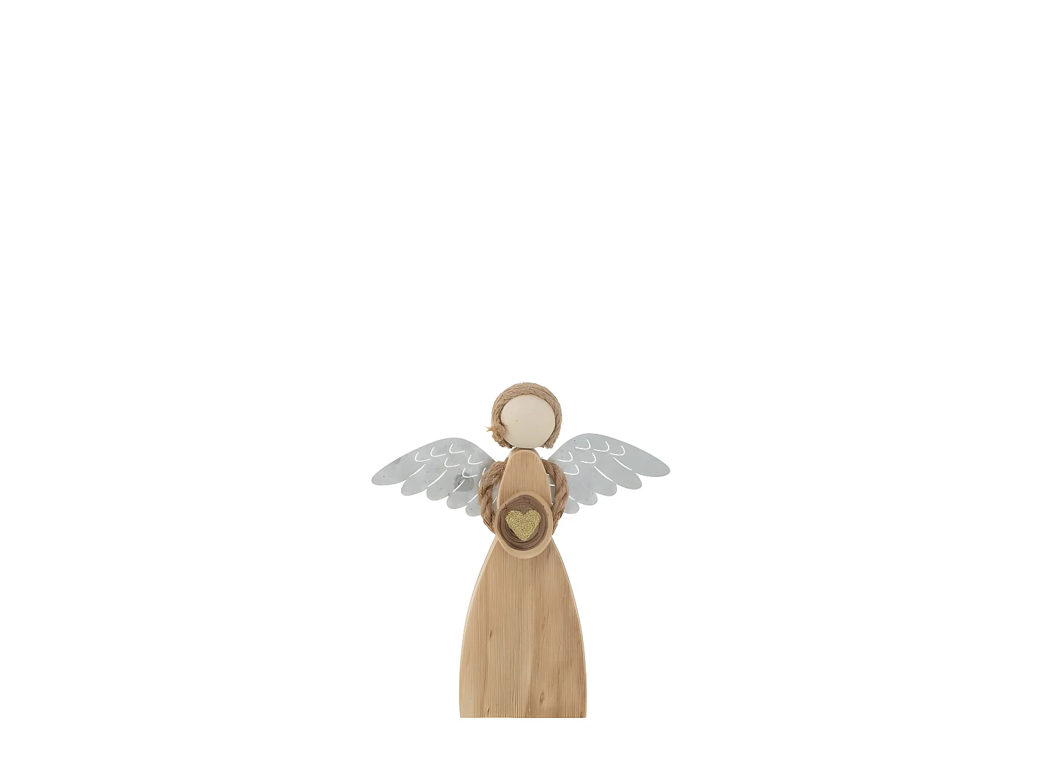 Ángel con corazón de madera y metal marrón 23x3x26cm